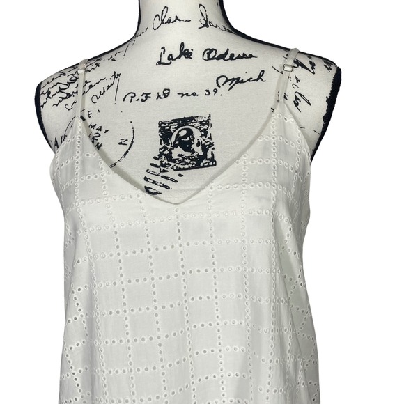 GB‎ Gianni Bini White Eyelet Dress Sleeveless Cotton Lined Ruffle Hem Small - Picture 2 of 6